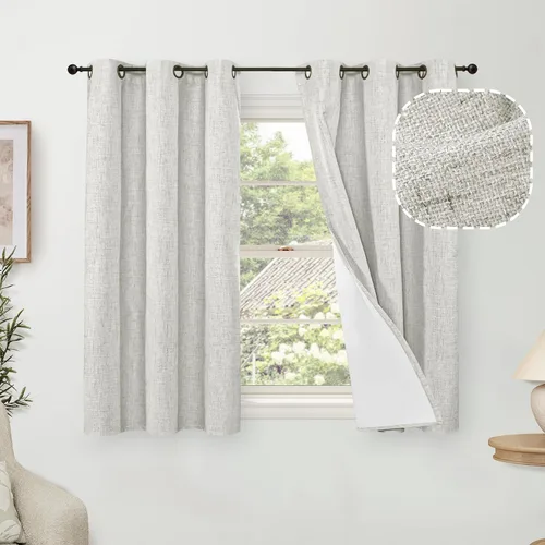 Miniatura 25 de Cortinas Opacas de Lino Azul Bebé para Guardería de 40 Pulgadas de Largo, 2 Paneles, Cortinas Cortas con Aislamiento Térmico Boho de Bloqueo Total