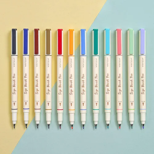 WRITECH - Marcador artístico con punta de pincel, punta de fieltro, tinta a base de agua, bolígrafos de colores, 12 colores pastel surtidos, ideal