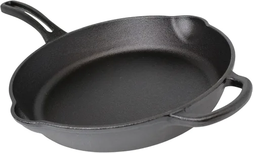 Mirro MIR-19052 - Sartén redonda de hierro fundido de 10 pulgadas, presazonada, lista para usar, con mango auxiliar, color negro