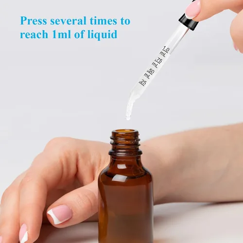 Miniatura 4 de Herain Cuentagotas de Vidrio, Cuentagotas para Oídos y Ojos - Puntas Curvas y Rectas, Cuentagotas de 1ml para Aceites Esenciales, Laboratorio