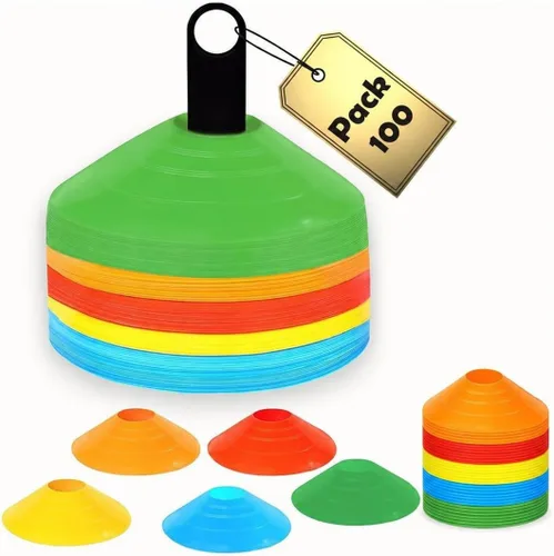 Conos de fútbol de entrenamiento con bolsa de transporte y soporte, 5 colores, juego de conos de disco de agilidad, equipo de práctica deportiva