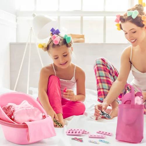 Miniatura 6 de Thiccywoov 54 piezas de suministros de fiesta de spa para niñas, regalos de fiesta de spa, 6 lavabos, 6 bolsas de mano, 6 toallas de mano, 6