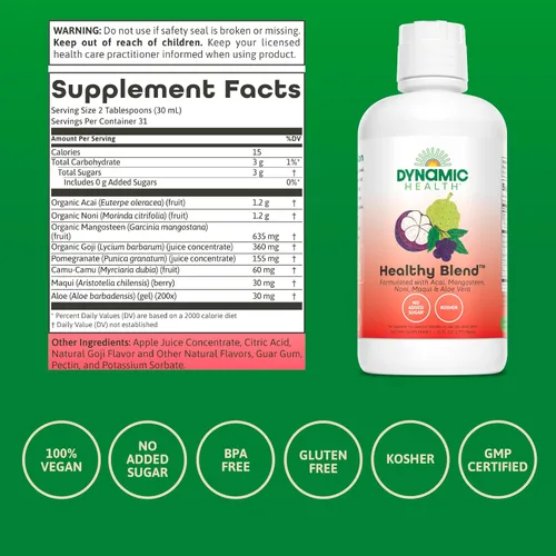 Miniatura 3 de Dynamic Health Mezcla saludable con acai, mangostán, noni, maqui y aloe vera, sin aditivos, apoyo del sistema inmunológico, antioxidante, vegano