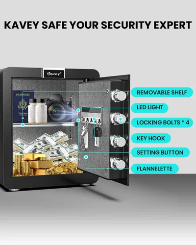 Miniatura 4 de Kavey Caja de seguridad ignífuga de 1.8 pies cúbicos, pantalla táctil LCD, caja fuerte para el hogar con sistema de alarma dual y modo de silencio