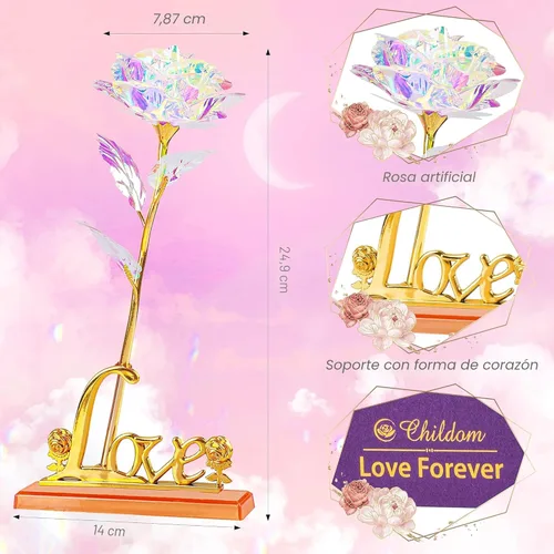 Miniatura 9 de Esta rosa con los colores del arcoíris y una base con la palabra Love es un regalo único para cumpleaños o Día de la Madre para madres, futuras