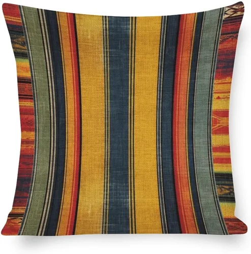 Miniatura 11 de Funda de cojín de lino con diseño de rayas bohemias, estilo bohemio, mexicano, retro, multicolor, funda de almohada decorativa de tela de lino