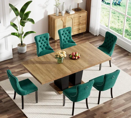 Miniatura 81 de Juego de mesa de comedor extensible marrón de 63 a 78.74 pulgadas para 4, juego de mesa de comedor de 5 piezas con 4 sillas, mesa de cocina