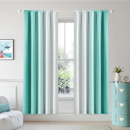 Miniatura 38 de Cortinas Ombre 100% Opacas de 63 Pulgadas de Largo 2 Paneles para Dormitorio Azul Blanco Patrón Degradado Oscurecimiento de Habitación Aislamiento