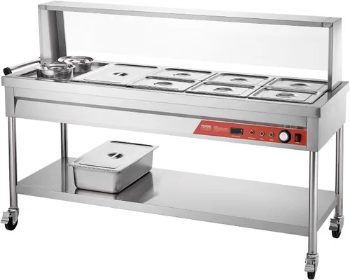 Miniatura 10 de VEVOR Calentador de Alimentos Eléctrico Comercial, 7 Bandejas + 2 Ollas Mesa de Vapor, 1800W Calentador de Alimentos Profesional para Buffet