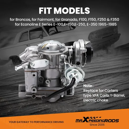 Miniatura 3 de maXpeedingrods Carburador de 1 barril para Ford 4.9L 300 Cu/4.1L 250 Cu/3.3L 200 Cu Engine 1965-1985 para Bronco Fairmont Granada Econoline F100