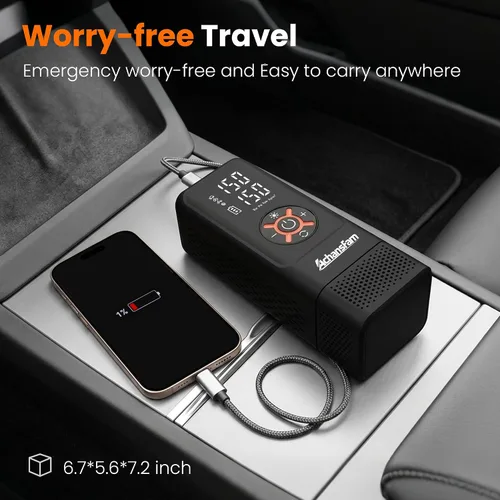 Miniatura 9 de Compresor de aire portátil S9, inflado ultra rápido de 21 segundos, inflador de neumáticos 2 en 1 con martillo de seguridad y caja de regalo