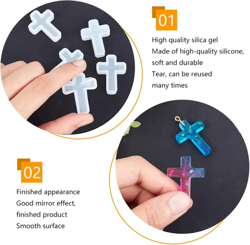 Miniatura 6 de arricraft 10 moldes de resina de silicona cruzados, moldes de resina epoxi de 1.5 x 1 pulgada, molde de fundición de crucifijo para collares, Cruz