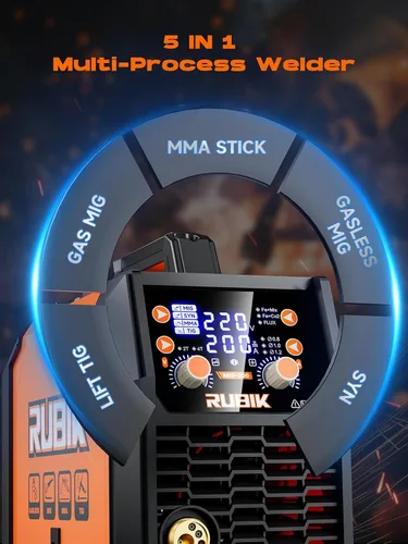 Miniatura 2 de Soldador MIG RUBIK, soldador de núcleo de flujo de 200 amperios 5 en 1, soldador MIG a gas/sin gas con núcleo de flujo MIG/Stick/Lift TIG/soldadura