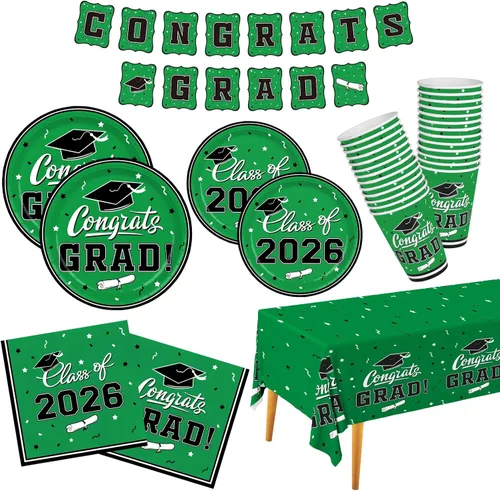 Miniatura 18 de Gatherfun suministros para fiesta de graduación 2022, para 25 comensales, vajilla roja y desechable de papel, con platos, servilletas, vasos, mantel