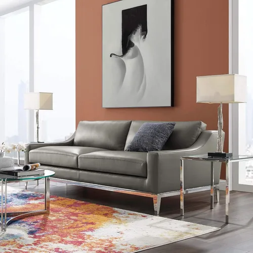 Miniatura 9 de Modway Arnés de sofá de cuero de 83.5" en gris con base de acero inoxidable