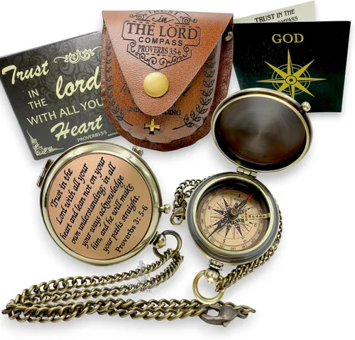 Miniatura 10 de God’s Compass – Christian Brass Compass Gift Set with Engraved Bible Verses Faith-Based Religious Gifts for Graduation, Baptism, Confirmation &