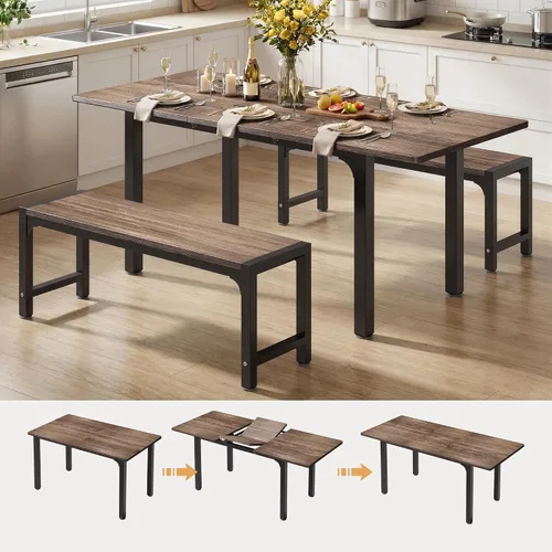 Miniatura 11 de Ahomly Juego de mesa de comedor extensible grande de 63 pulgadas para 4-6 personas con pivote inteligente de 180°, juego de mesa de cocina
