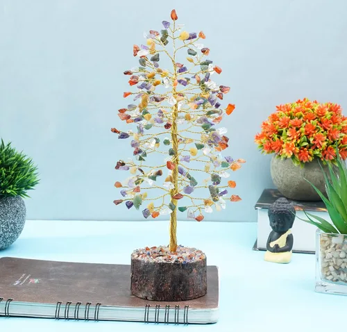 Árbol de cristal de mezcla de chakras, piedras preciosas y cristales, curación de chakras, Feng Shui, árbol de meditación, árbol de piedras