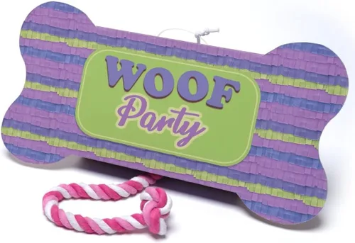 Jokari Woof Party Pull String Dog Toy Pinata. Llena la caja en forma de hueso con las golosinas favoritas de tu cachorro, aperitivos, recuerdos,