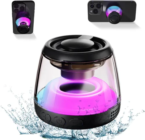 Miniatura 8 de Altavoz Bluetooth magnético, altavoz Bluetooth de inducción inalámbrico, mini soporte portátil para teléfono celular para iPhone, cordón y luz