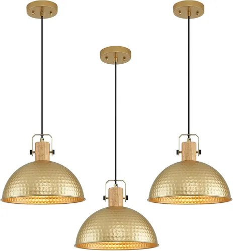 Luces colgantes doradas de 12 pulgadas, luces colgantes mate martilladas para isla de cocina, granja industrial, altura ajustable, lámparas Dorado