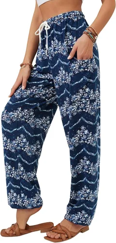 Miniatura 32 de QIANXIZHAN - Pantalones harem para mujer, pantalones palazzo hippie, joggers bohemios con bolsillos, ropa de yoga