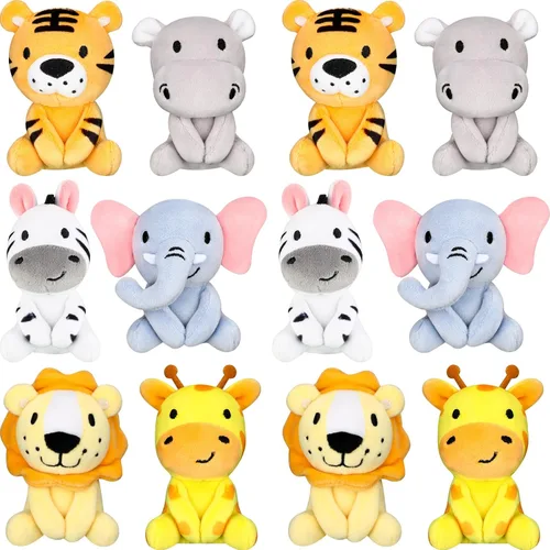 Miniatura 7 de 12 piezas de mini animales de peluche del bosque a granel de 4 pulgadas, lindos animales de peluche, oso, conejo, mapache, zorro, ciervo, para baby
