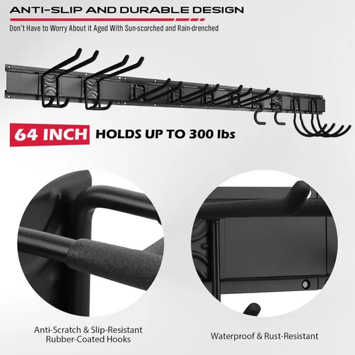 Miniatura 6 de SEDY Organizador de herramientas de almacenamiento de garaje resistente de 64 pulgadas para montaje en pared, estante de herramientas con ganchos