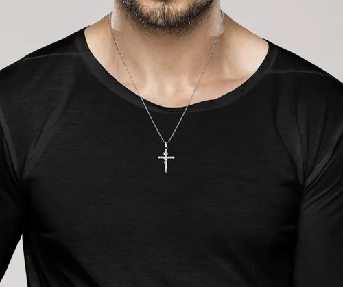 Miniatura 5 de Miabella Rhodium Plated 925 Sterling Silver Small or Large Crucifix Cross Necklace for Men Women Cross Pendant with Rope Chain Made in Italy