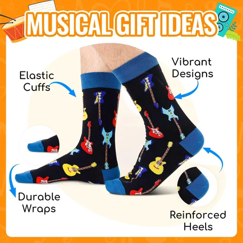 Miniatura 4 de HAPPYPOP Regalos de notas musicales para hombres, calcetines novedosos para piano de guitarra, regalos de batería para amantes de la música