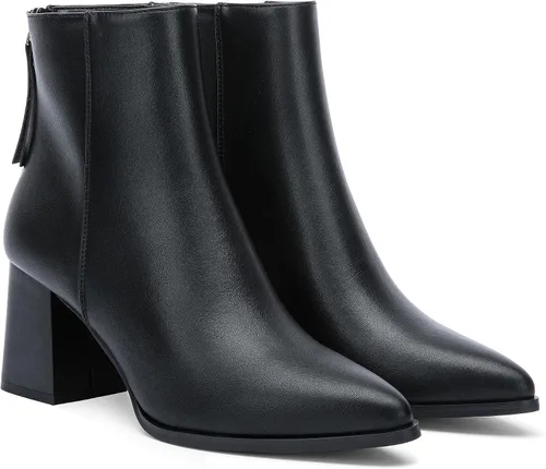 Miniatura 5 de Jeossy Botines de tacón grueso para mujer, botines de tacón de bloque apilados con punta puntiaguda