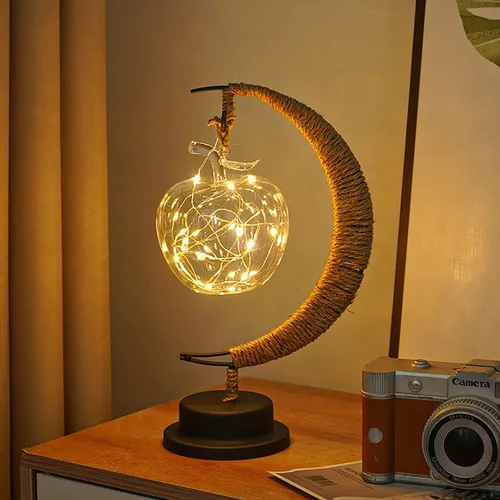 Miniatura 19 de Lámpara lunar encantada, lámpara LED colgante de luna, luz nocturna conmemorativa, adorno de Navidad para el hogar (manzana morada)