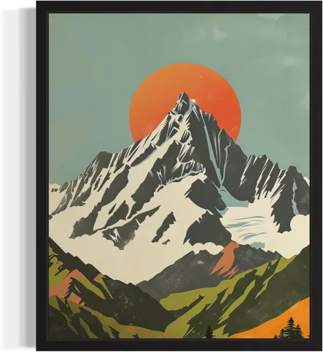 Miniatura 7 de Póster de paisaje, arte de pared retro vintage, galería de pintura de la naturaleza 22 (montañas Ades, 11 x 14 pulgadas, marco negro)