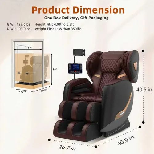 Miniatura 2 de Silla de masaje Shiatsu de cuerpo completo 3D de gravedad cero con rodillos de 10 nodos, 20 bolsas de aire, calefacción de cintura y piernas, audio