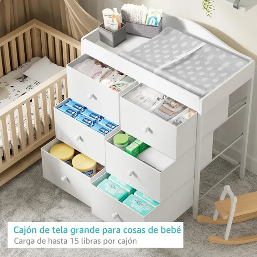 Miniatura 2 de BOLUO Cómoda Cambiador con 6 Cajones de Tela, Cómoda para Bebé con Superficie de Cambiador, Estación de Cambio de Pañales con Almacenamiento