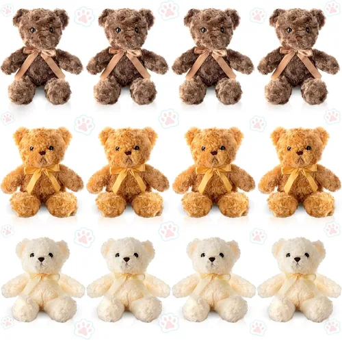 Miniatura 5 de Jenaai 12 piezas de oso de peluche con lazo, osos suaves de regalo para fiestas, centros de mesa de ducha, cumpleaños, decoración de boda, Navidad