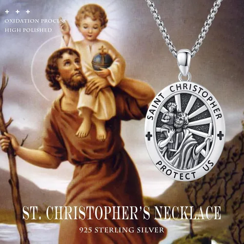 Miniatura 585 de Collar con colgante de plata de ley 925 con medalla de San Patrón, joyería religiosa para hombres y mujeres, con cadena de acero inoxidable 316L
