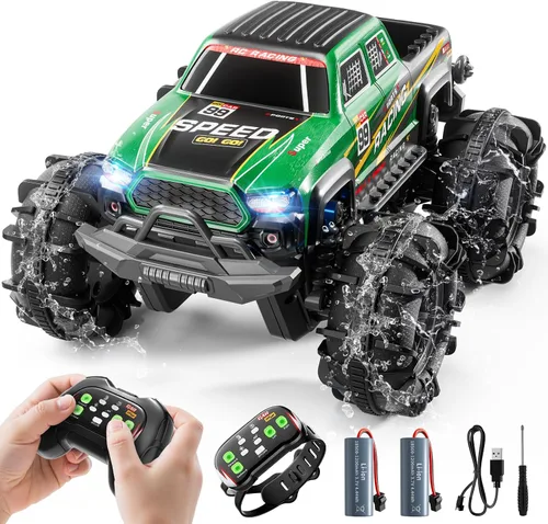 PEADUCK Auto a control remoto para niños de 6 a 12 años, camión RC todo terreno con spray y luz, giros de 360°, 2.4GHz, camión monstruo a control
