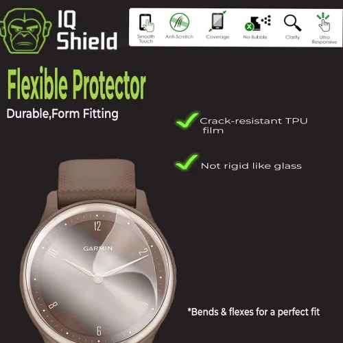 IQShield Paquete de 6 protectores de pantalla para Garmin Vivomove Sport de fácil instalación, ultra fino, resistente a las manchas, arañazos,