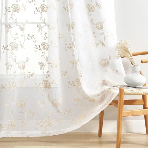 Miniatura 11 de Cortinas para ventana cortinas blancas traslúcidas de 90 pulgadas de largo, 2 paneles de cortinas de tul, paneles de ventana para cortinas de Blanco