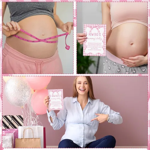 Miniatura 5 de Sinload Juego de 54 piezas de arco rosa para baby shower, coqueta rosa con lazo para medir el vientre, incluye el signo de vientre de mamá 50