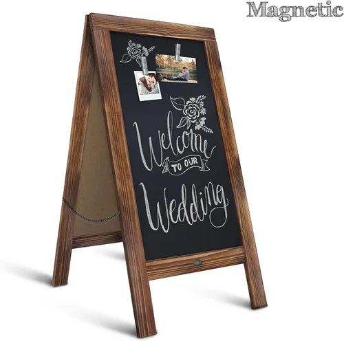 Miniatura 7 de Cartel en forma de "A" con pizarra de HBCY Creations: Letrero de madera maciza de 40x20 en forma de "A", pizarra rústica marrón de doble cara