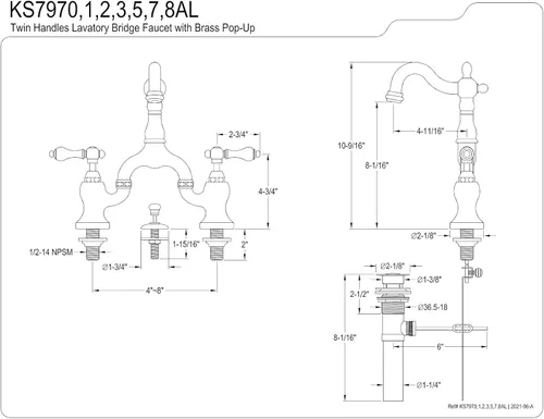 Miniatura 5 de Kingston Brass KS7972AL - Grifo de baño con puente de campo inglés, latón pulido, 10.75 x 4.75 x 2.13