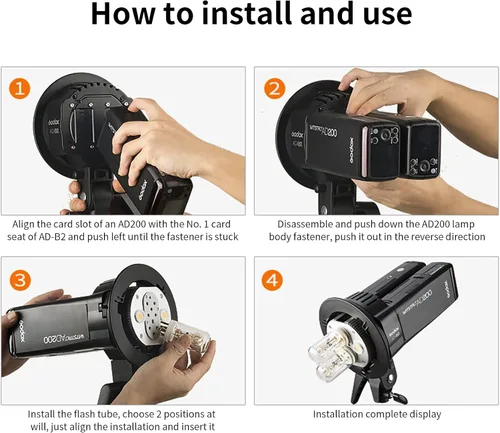 Miniatura 3 de Godox AD-B2 - Cabezal de luz de doble tubo tipo S Bowens Mount Flash Soporte de cabeza doble para instalar 2 flashes de bolsillo Godox AD200