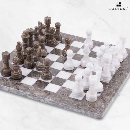 Miniatura 2 de RADICALn Juego de ajedrez de mármol gris oceánico y blanco con peso popular juego de ajedrez para adultos – Nuevo torneo estilo clásico de regalo
