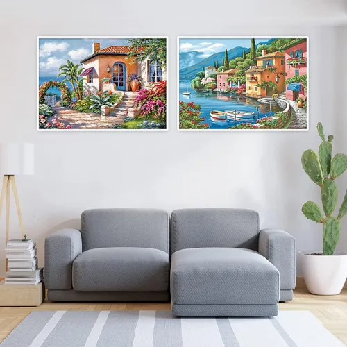 Miniatura 7 de Tontut Paquete de 10 kits de pintura de diamantes para adultos, arte de diamantes de paisaje, pintura de diamantes de alta definición, arte