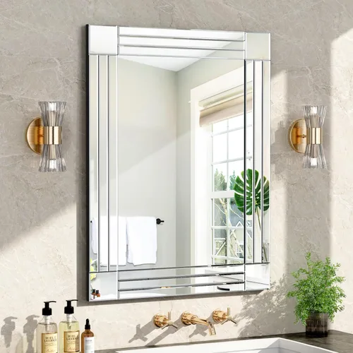 Miniatura 18 de Espejo Decorativo de Cristal - Rectángulo de 16 x 20 pulgadas, Precioso Espejo Plateado, Espejo de Diamante Triturado para Decoración de Pared