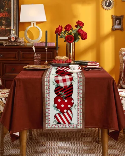 Miniatura 2 de Camino de mesa de San Valentín de lino de algodón de 108 pulgadas, bufandas de tocador, hojas de eucalipto, floral, tribus étnicas del suroeste