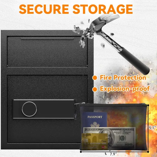 Miniatura 5 de Caja fuerte de depósito ignífuga de 2.0 pies cúbicos, caja de seguridad con ranura de depósito frontal y cerradura con combinación digital