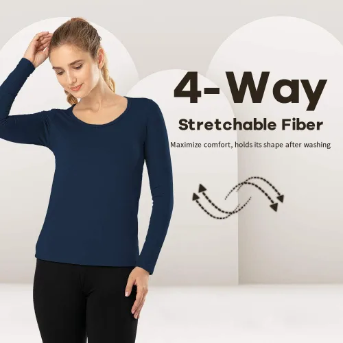 Miniatura 57 de MANCYFIT Tops térmicos para mujer, camisa con forro polar, manga larga, capa base, cuello en V
